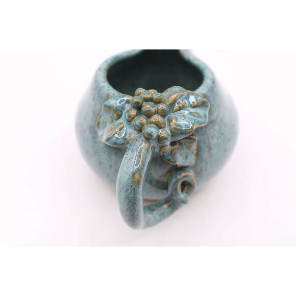 Handmade Studio Pottery Creamer Glazed Grape Design Handle Bear Paw Maker Signed - Picture 2 of 12